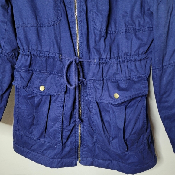 Gap Winter Parka Coat Navy Blue Faux Fur Hood Size S Sherpa Jacket - Picture 3 of 9
